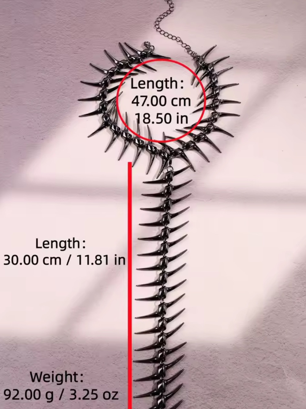 Black Spine-Back Spike Gothic Necklace - Picture 4 of 4